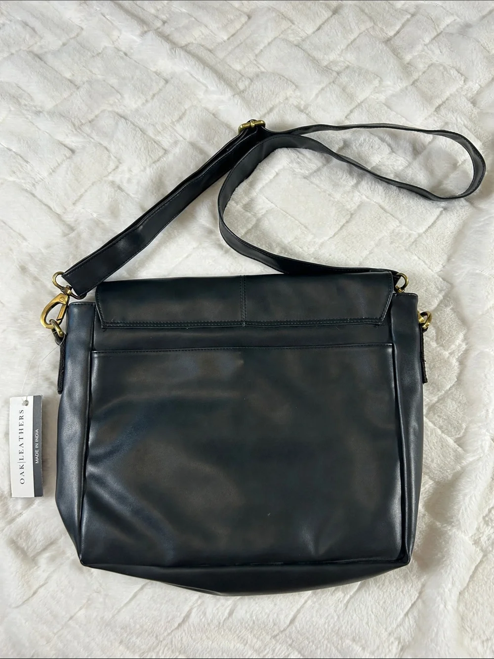 Oak Leathers Black Men's/Woman’s Vegan Leather Messenger Bag 14 x 11 x 3